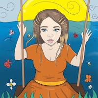 a drawing of a girl sitting on a swing